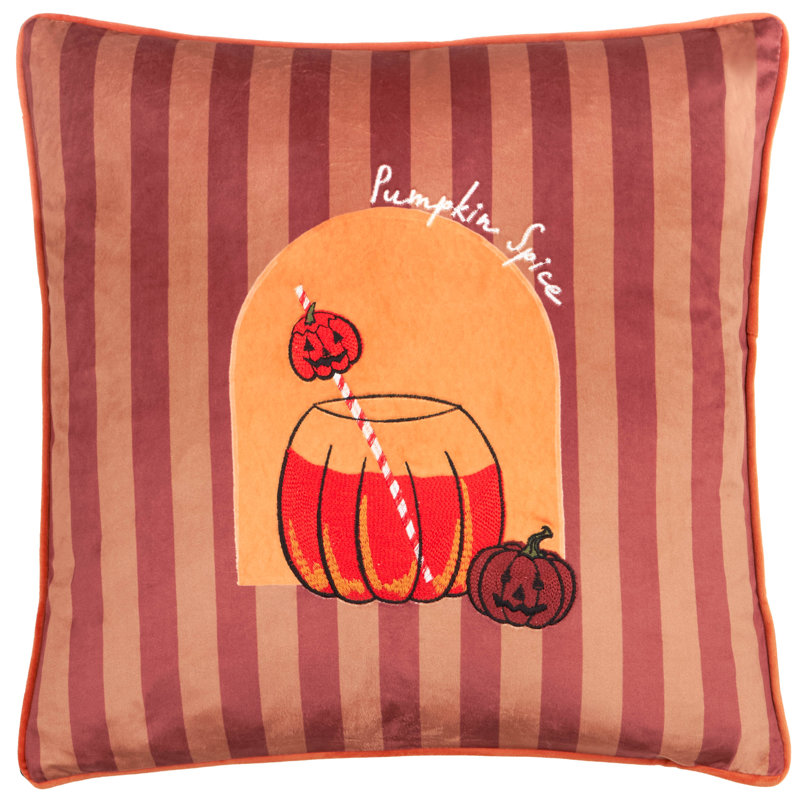 Pumpkin Spice Striped Orange Cushion, Polyester