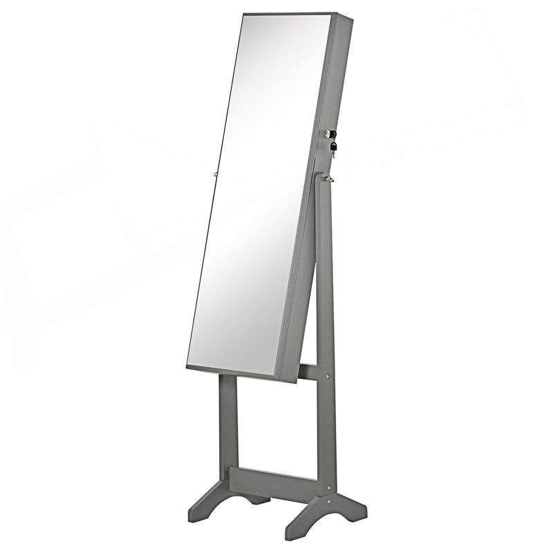 Floor Standing Jewelry Cabinet, Lockable Jewelry Organizer With Full-Length Mirror