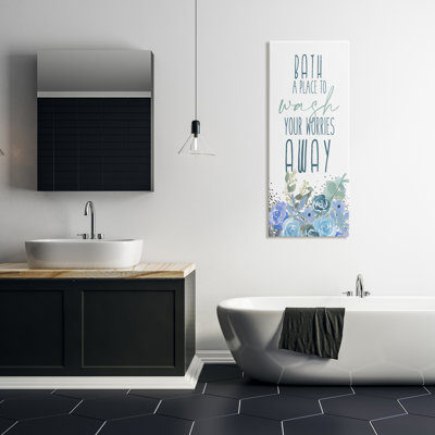 Ae-884 " Bath Definition Wash Worries Away Phrase Blue Florals "