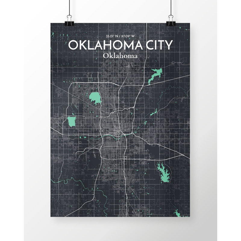 Oklahoma City Map - No Frame Print, 70cm H x 50cm W x 0.13cm D, Black/Blue