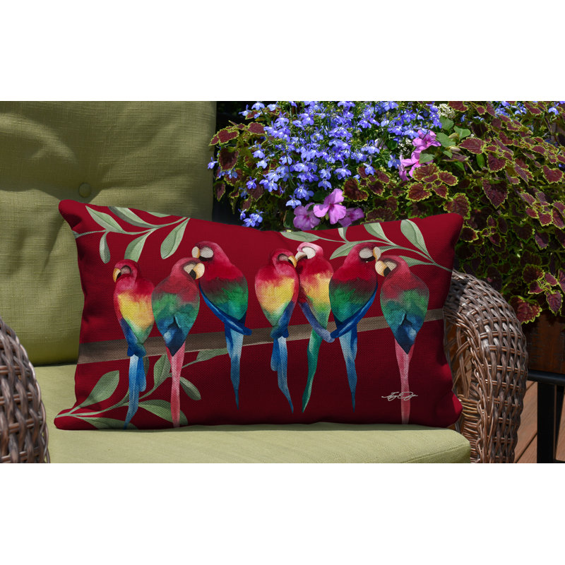 Housse de coussin d'extérieur rectangulaire Sky Flocked Together Birds, Rouge