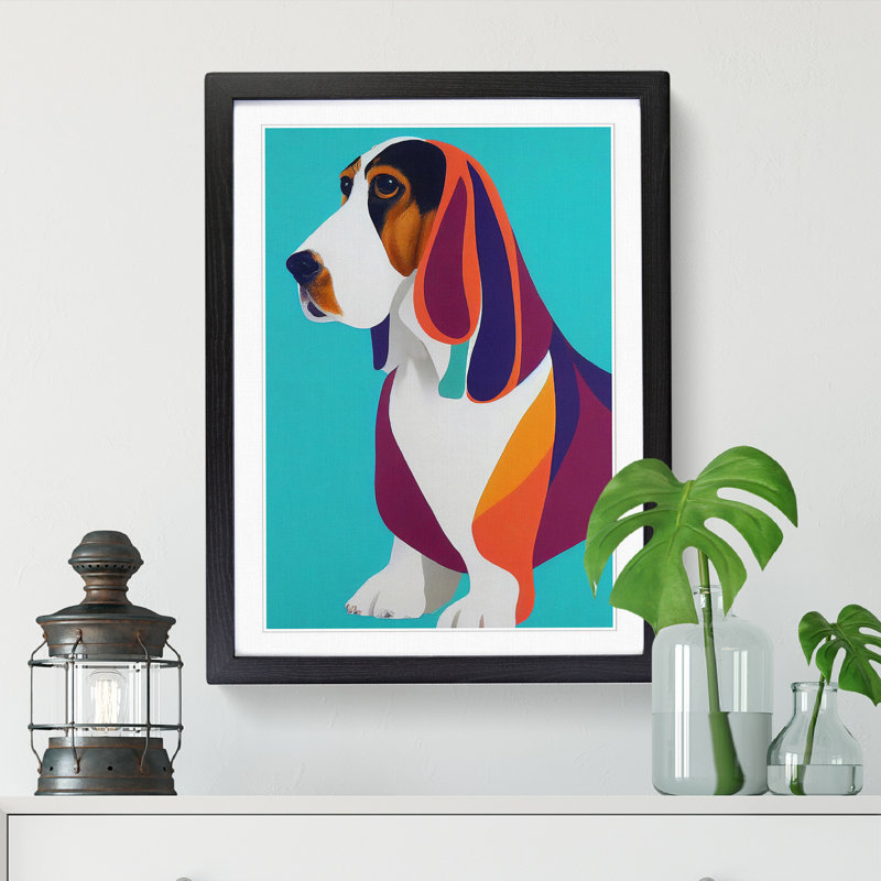 Basset Hound Abstract - Single Picture Frame Print, Black, 64cm H x 46cm W