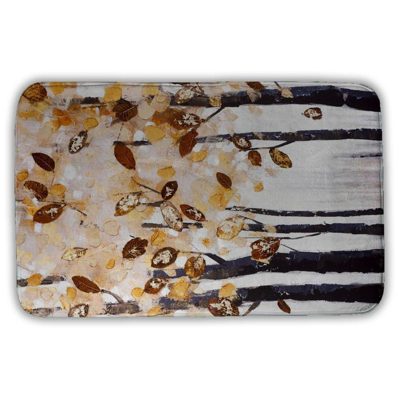 Texturized leaves trees Bath Mat with Non-Slip Backing - Quick Dry Memory Foam Bathroom Rug - Absorbent - Modern Plush Spa-Style - Machine Washable