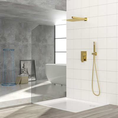 Dual Shower Head  12 Inch Wall Mounted Square Shower System With Roughin Valve,Gold