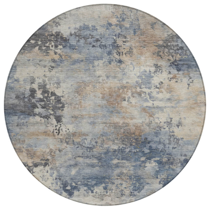 Tapis d'intérieur rond lavable abstrait beige et gris anthracite 8 pi Denim