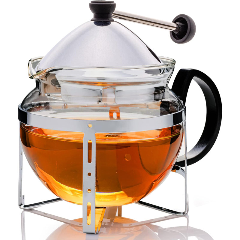 OVENTE Glass Teapot with Removable Stainless-Steel Infuser for Blooming Tea and Loose Leaf, 17oz Borosilicate Glass Tea Maker Perfect for Personal and Everyday Use, Clear FGH17T