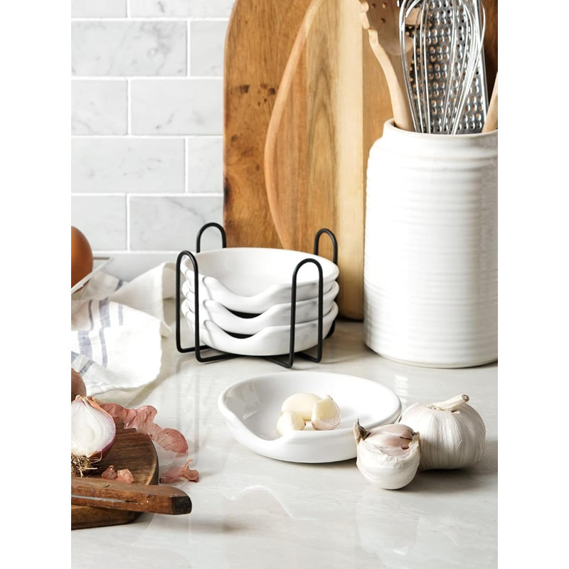 Porte-cuillère en céramique avec support, porte-cuillère de 4,8 pouces pour dessus de cuisinière, porte-ustensiles pour comptoir de cuisine, porte-cuillère à café, ensemble de 4