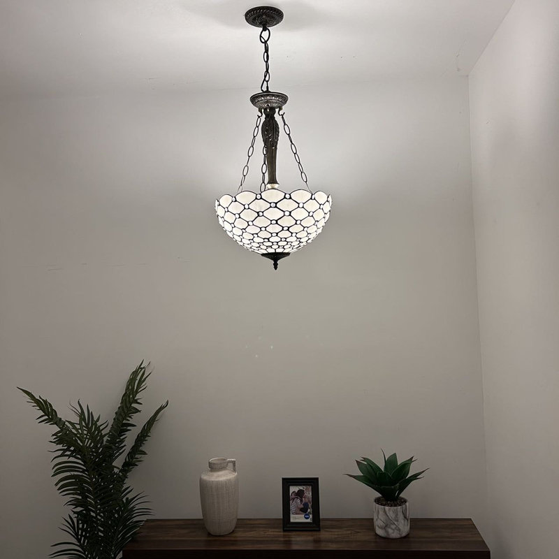 Spradley Tiffany Pendant Lights Ceiling Light White Stained Glass LED Bulbs included 16"W*16"D*60"H