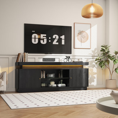 TV Stand with Power Outlet, Entertainment Center with Storage and Adjustable Shelf, TV Console for Living Room, Modern Media Console