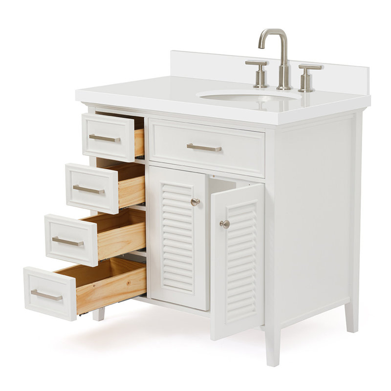 Ensemble de meuble-lavabo simple 37 po Blazier, Blanc, Pure White Quartz, 37"