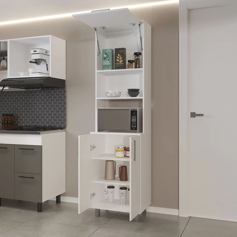 Garde-manger blanc avec 2 portes pneumatiques et rangement ouvert