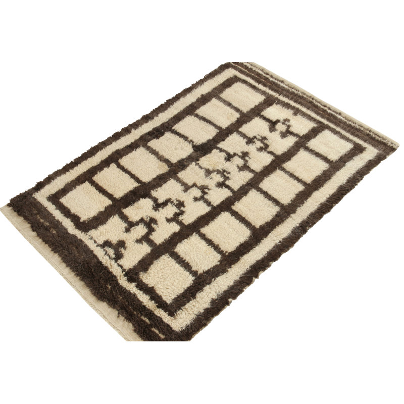 Wool Geometric Area Rug in Brown/Beige/White