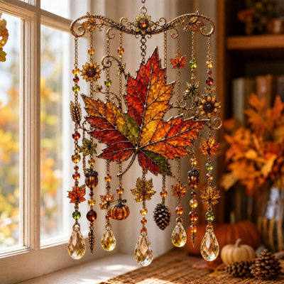 Décorations d'Halloween : carillons éoliens sur le thème de l'Action de grâce, attrape-soleil en acrylique, adaptés aux fenêtres et aux jardins, décorations extérieures sur les thèmes de l'automne, de l'Action de grâce et d'Halloween.