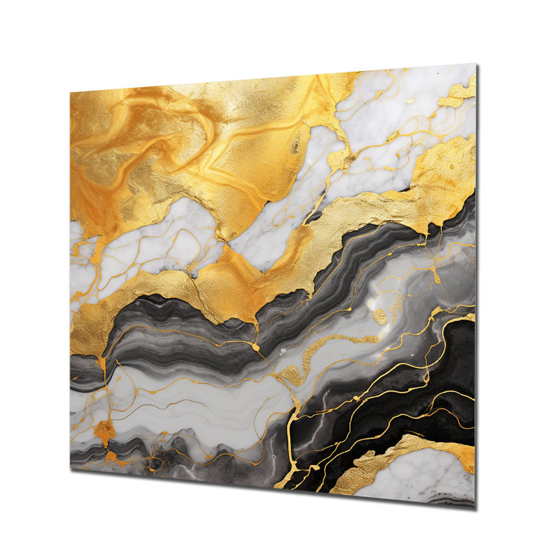 Gold And Grey Abstract Marble Mirage  II - Marble Wall Decor, 29" H x 29" W