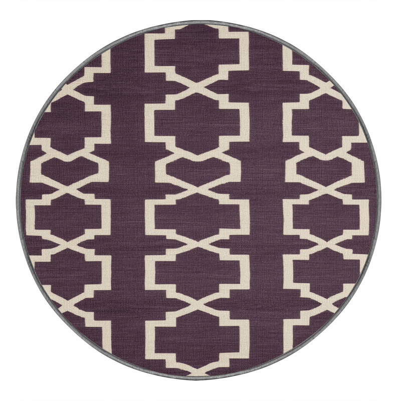 Tapis brun treillis lavable à la machine, Rond 7 pi