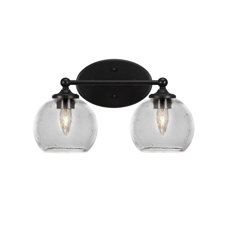 Barre d'éclairage de salle de bain Aitkens avec verre transparent de 5,75 po, Noir mat, 2