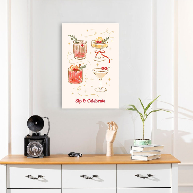 Festive Holiday Cocktails Classic Vintage Whimsical Winter Wall Art Print, 60.96cm H x 40.64cm W