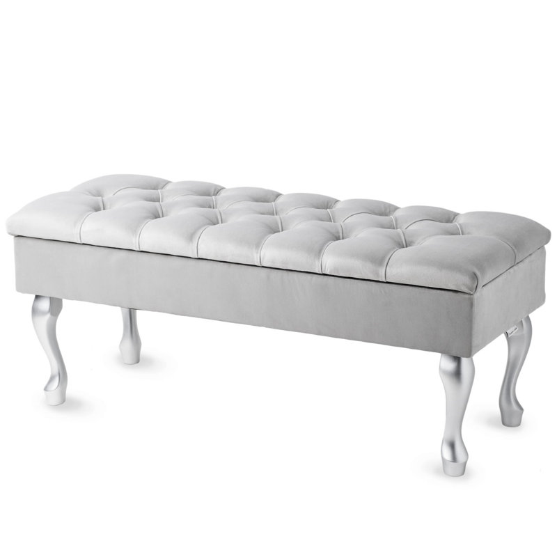 Hulse Velvet Upholstered Storage Bench, H44 x W100 x D30cm, Grey