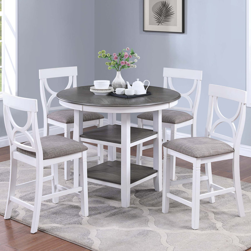 5-pcs Counter Height Dining Set, Gray/Antique White, Gray/Antique White