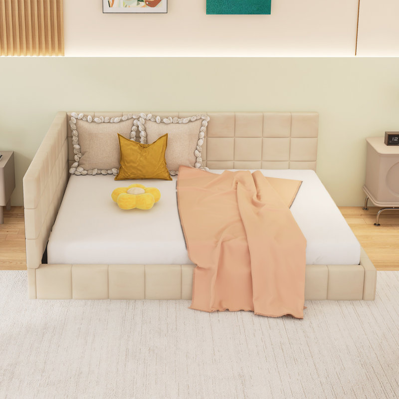 Full Size Upholstered Daybed/Sofa Bed Frame, Beige