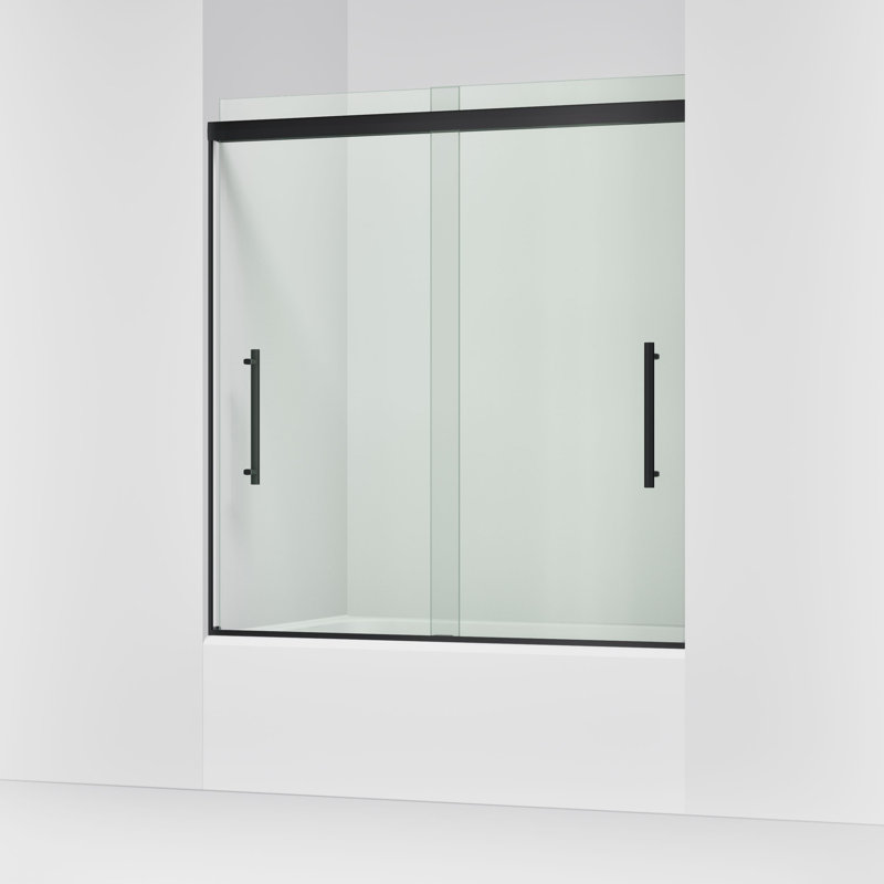 Porte de baignoire coulissante sans cadre Pleat H 63-9 / 16 "avec verre trempé transparent de 5/16 po d'épaisseur, Noir
