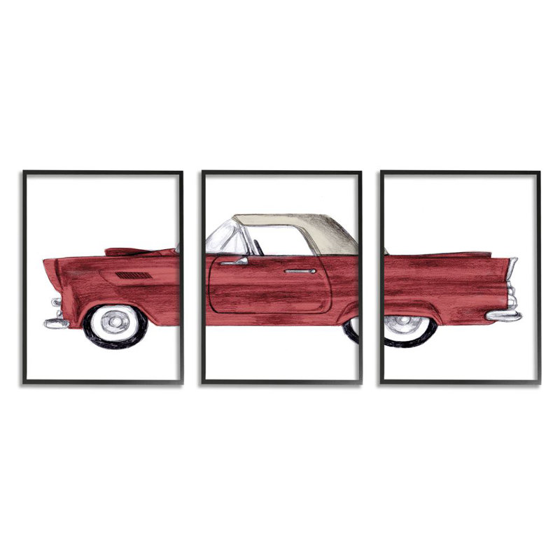 «Vintage Red Convertible Classic Auto Car» par Daphne Polselli - dessin imprimé, H 20 po x l 16 po x P 1,5 po