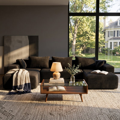 Canapé modulaire modulaire, sans assemblage, canapé en mousse compressée avec revêtement en chenille, désossé, canapé de salon moderne à profil bas
