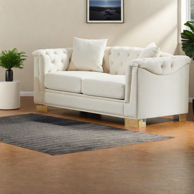 Luxury Beige Velvet Sofas, Compact Modern Chesterfield For Home