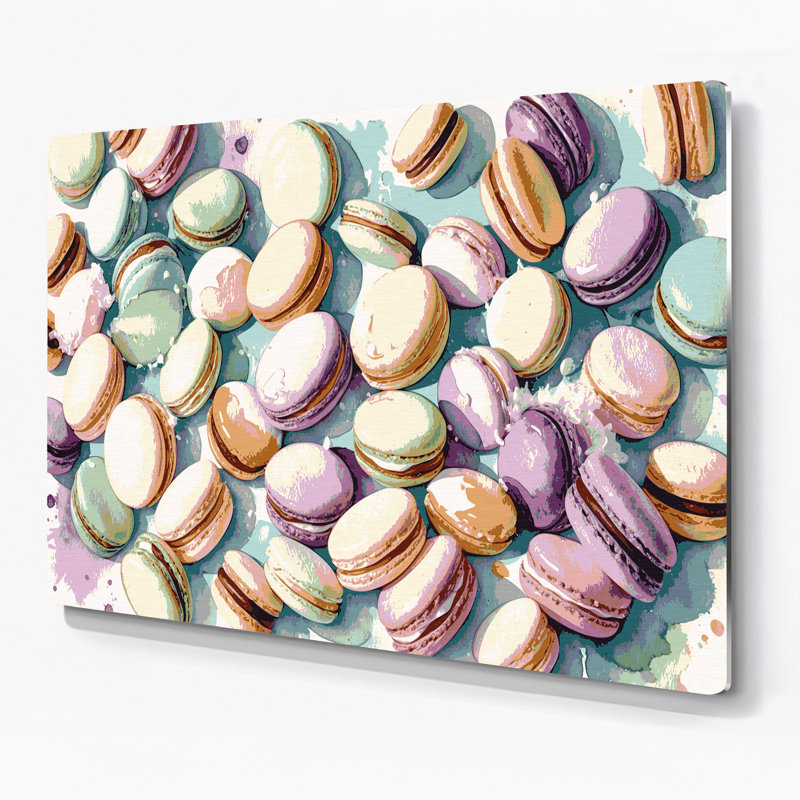 Dessert Macarons beige, art mural en métal, H 11 po x l 14 po