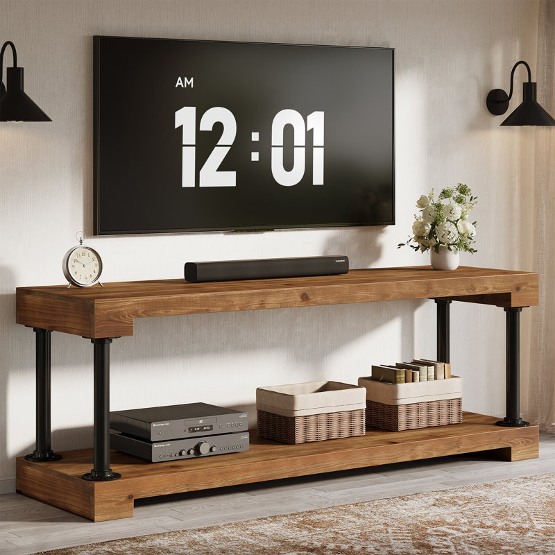 Solid Wood Tv Stand For 75-inch Tv, 63" Entertainment Center With Storage Shelf, Industrial Media Console Table For Living Room, Bedroom