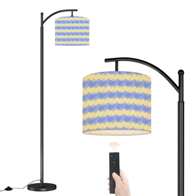 Arc Floor Lamp Abstract Geometric Blue Yellow Gradient Floor Lamps with Remote LED Lights Adjustable Lamp Shades Tall Standing Lamps for Reading Office Living Room