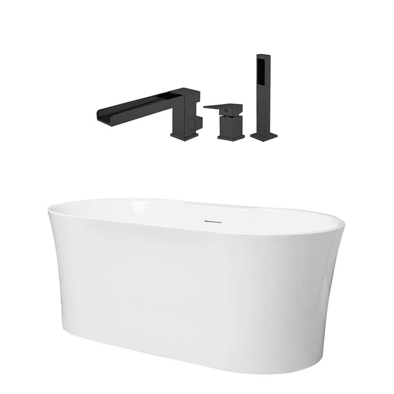 Una 67'' x 31.5'' Freestanding Air Porcelain Bathtub with Faucet, Matte Black