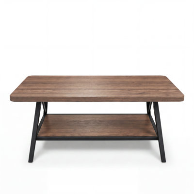 39.4"L x 21.7"W x 17.7"H Industrial Coffee Table with Lower Storage Shelf, Rectangular Cocktail Table for Living Room, Sturdy Black Metal Frame Engineered Wood Top, Gray Finish