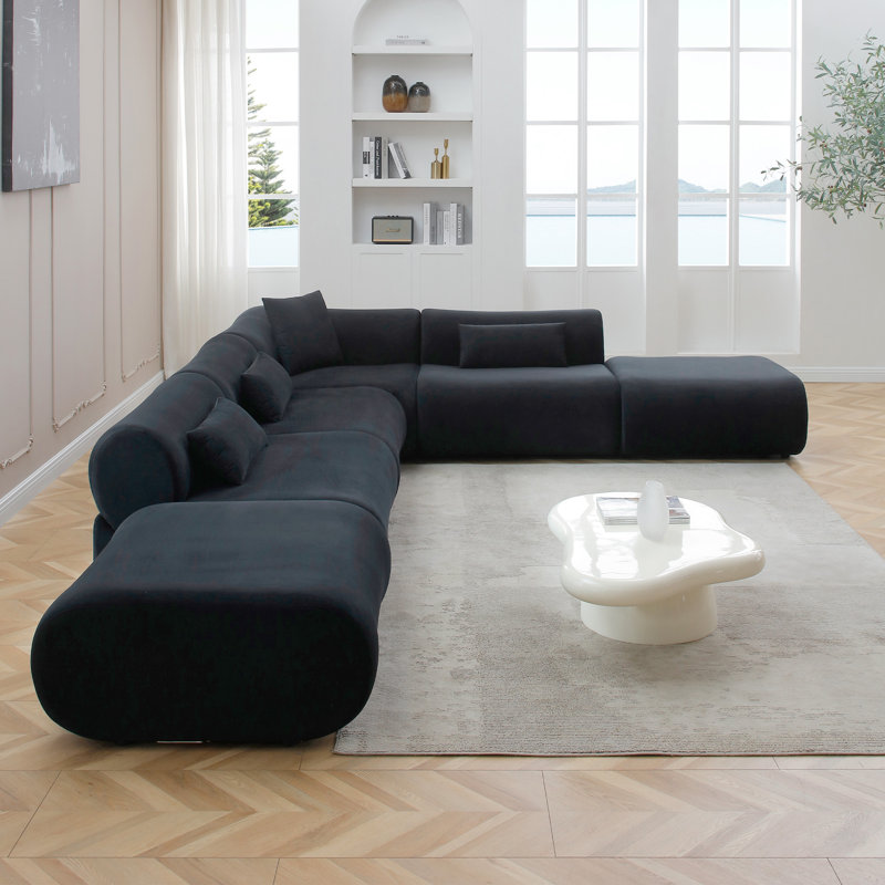 Canapé modulaire en forme de L de la collection Vivienne, Velours noir