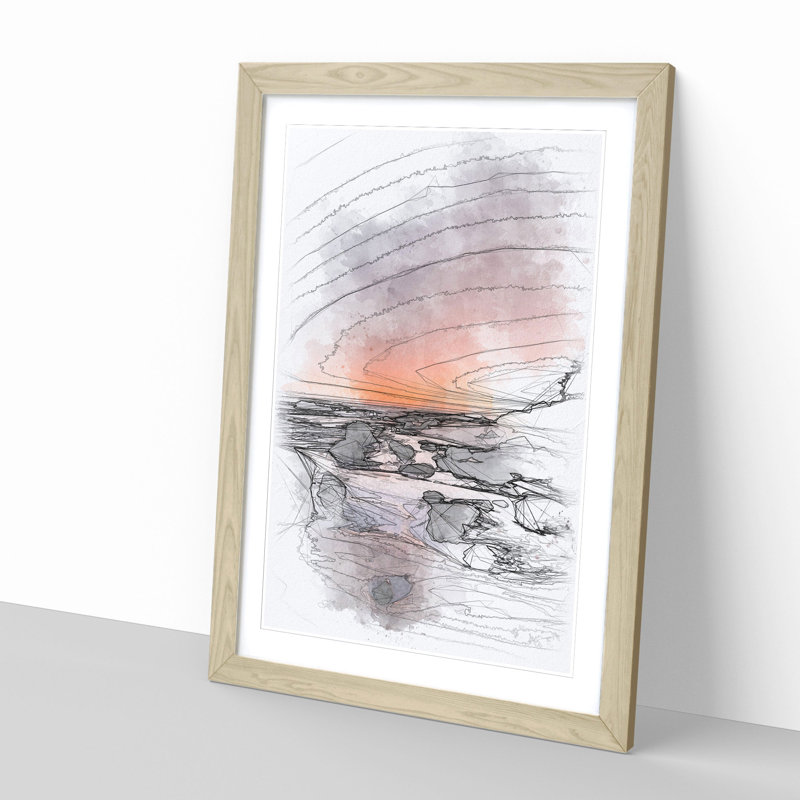 Moon Above The Beach - Single Picture Frame Painting on MDF, 87cm H x 62cm W x 2cm D, Oak Framed