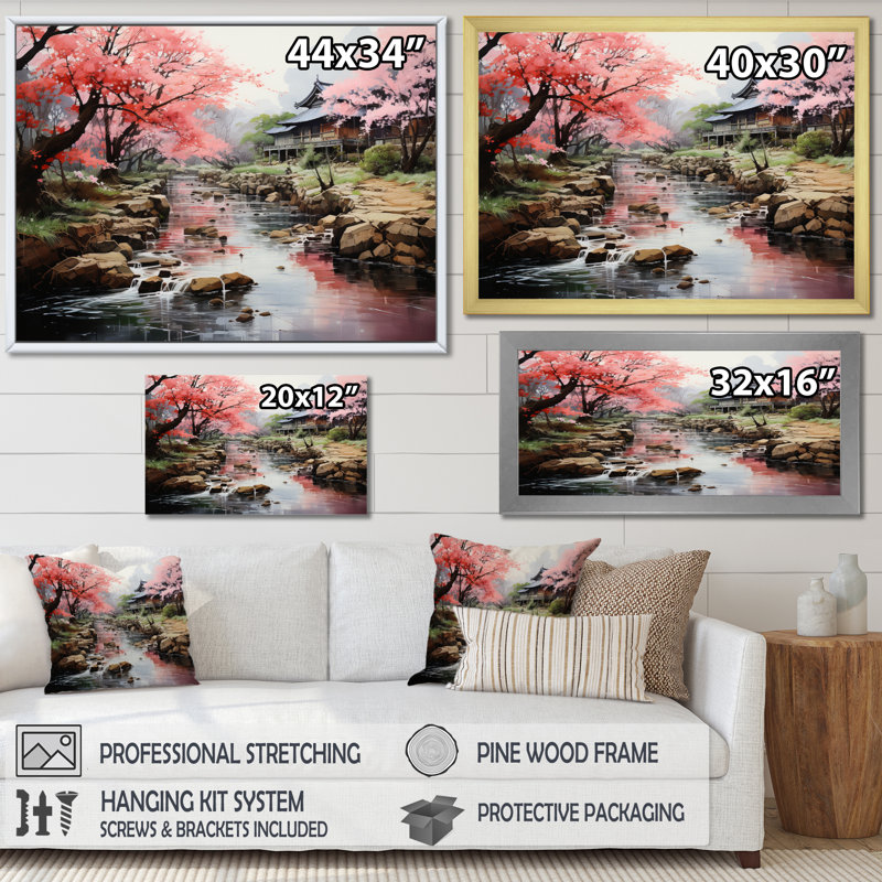 Asian Art Zen Garden IV, reproduction d'art sur toile, H 30 po x l 40 po x P 1,5 po, Cadre doré simple