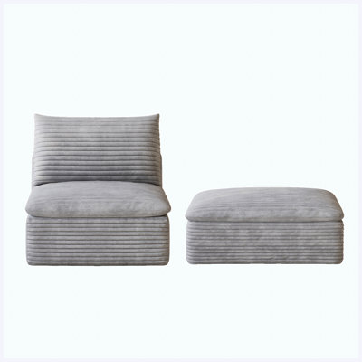 Modular Sectional Middle Seat + 1 Ottoman, Replacement/Add-On Furniture for Living Room, Grey