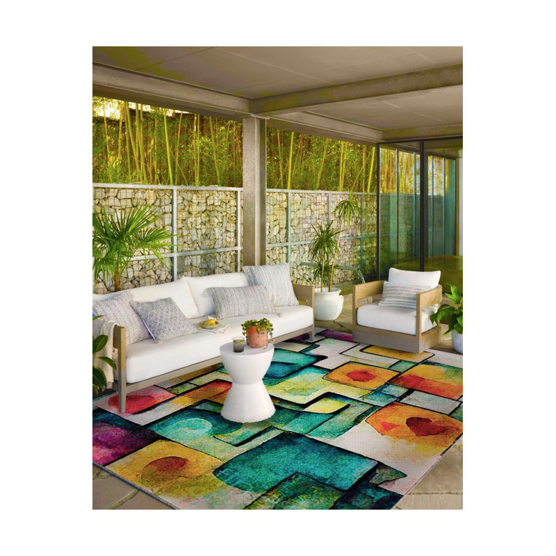 Multi Color Thick Striped Themed Decorative Machine Washable Area Rug, Square 3'3"