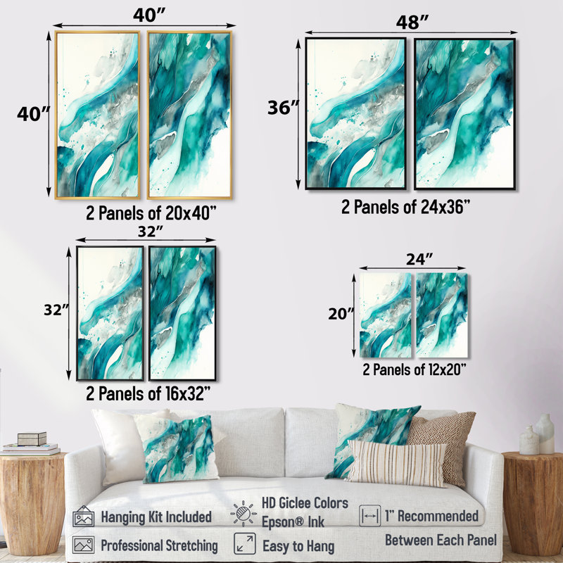 Turquoise Waves In Paradise I - décoration murale moderne verte, 36" H x 48" W, Impression encadrée flottante, White