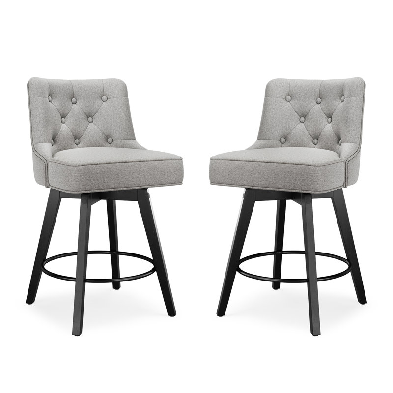 Bianny Swivel Upholstered Counter Stool, Gray/Linen Blend