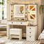 Bureau de coiffeuse avec miroir à DEL et armoire à bijoux RVB, table de maquillage avec 5 tiroirs, station de charge et tabouret de rangement, coiffeuse de ferme pour chambre à coucher-819108774