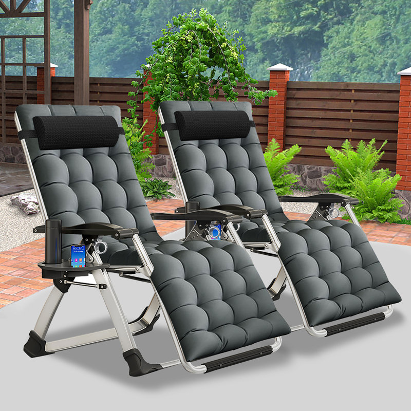 Chaise inclinable pliante zéro gravité avec coussins (ensemble de 2), Gris