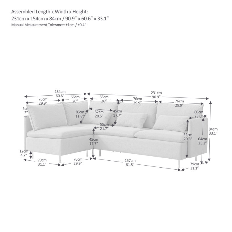 Canapé modulaire 3 pièces Porfire, Lin de coton beige
