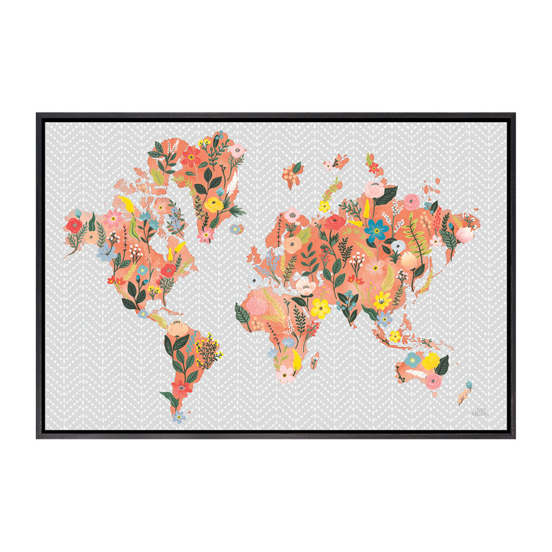 «Wild Garden World Gray» par Laura Marshall - impression d'art graphique, H 26 po x l 18 po x 1,5 po, Pas de tapis