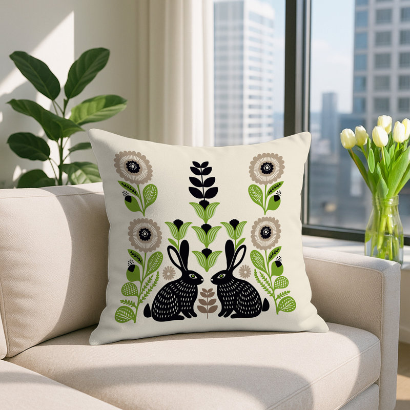 Oreiller carré réversible intérieur / extérieur Lexa Rabbit, Chartreuse, Carré 15 po