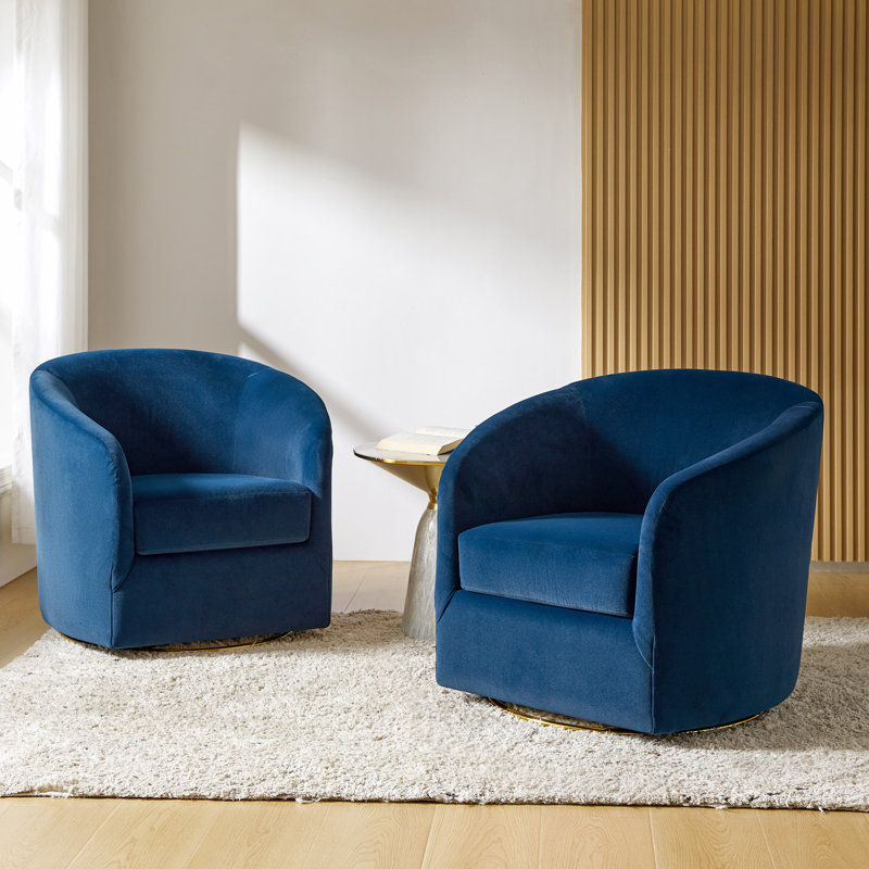 Fauteuil demi-tonneau en velours Holden, Marine