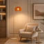 Lampadaire moderne de style Mid-Century à 1 lumière (165 cm) avec abat-jour en bois couleur citrouille et base en marbre (ampoule incluse)