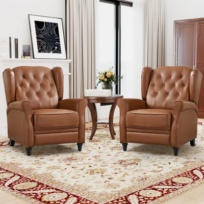 Fauteuil inclinable classique en cuir fleur 31,1 po de large avec dossier à oreilles (ensemble de 2)