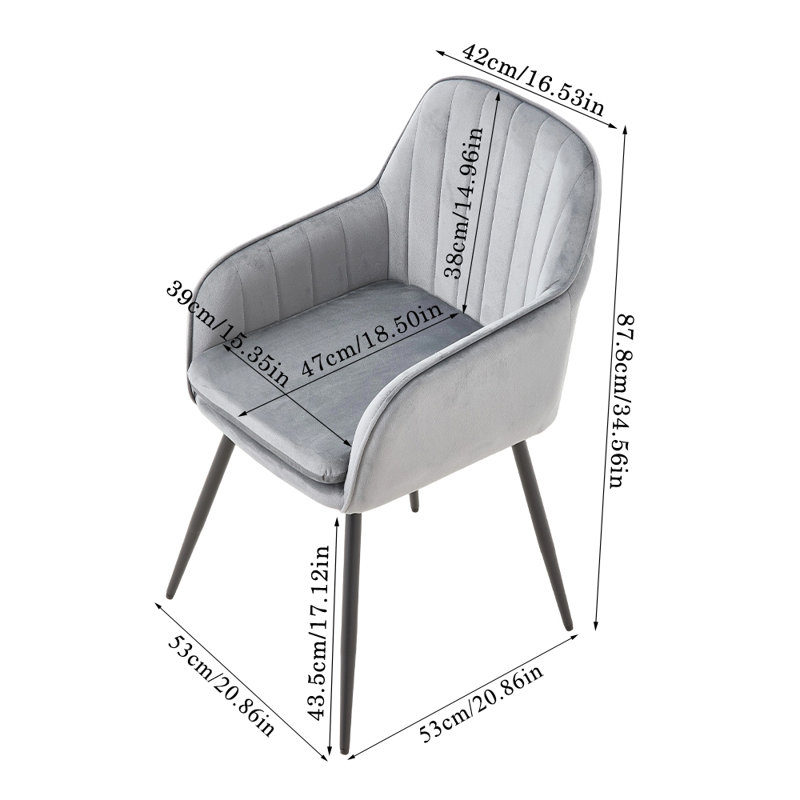 43.5cm H Velvet Upholstered Upholstered Back Armchair, Grey