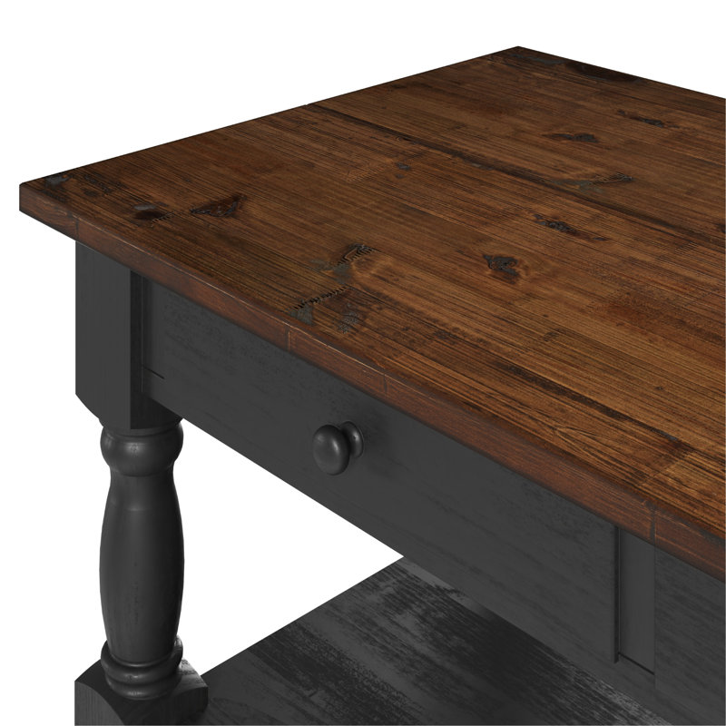 Îlot de cuisine en bois 2 tiroirs 2 tablettes noir | , Noir